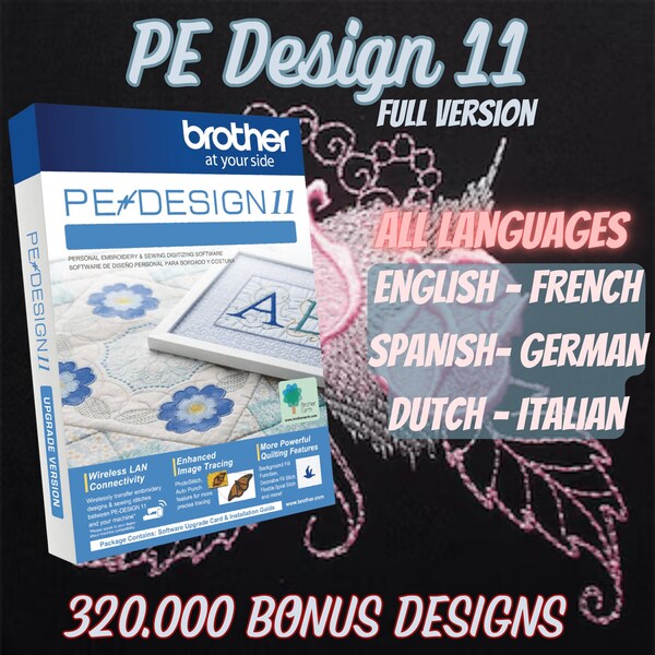 PE DESIGN 11 - Sewing Embroidery Software - Full Version 320,000 Embroidery Designs - Pe-Design BUNDLE