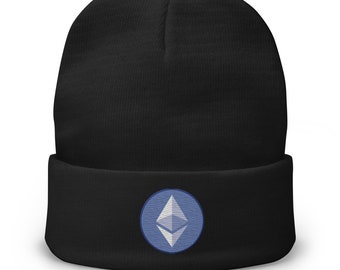 ETH Ethereum Round Logo Cryptocurrency Symbol Embroidered Cuff Beanie Cap