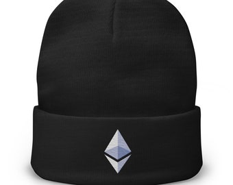 ETH Ethereum Cryptocurrency Symbol Embroidered Cuff Beanie Cap