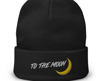 To The Moon Crypto Tokens Coins NFT Embroidered Cuff Beanie Cap