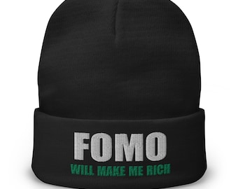 FOMO In Crypto Will Make Me Rich Bitcoin Bull Run Embroidered Cuff Beanie Cap