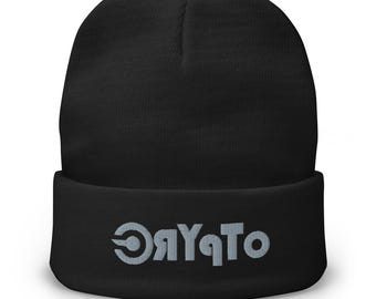 Bonnet gris avec logo Crypto - Bonnet brodé pour les fans de Bitcoin Ethereum Solana | Casquette streetwear chaude en coton mélangé