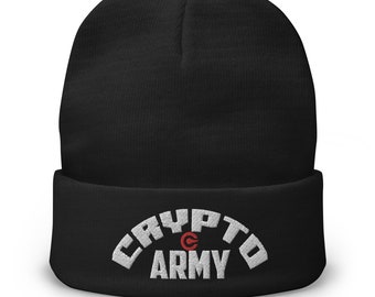 Crypto Army Curved Cryptocurrency Symbol Embroidered Cuff Beanie Cap