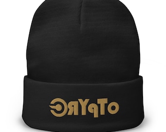 Bonnet avec logo crypto vieil or - Bonnet brodé pour les fans de Bitcoin Ethereum Solana | Casquette streetwear chaude en coton mélangé