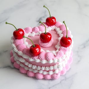 Handmade Heart Cake Trinket Jewelry Box: Cherry Fake Cake Decor