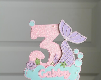 Personalized Mermaid Birthday Cake Topper, Custom Cardstock Party Decoration, Under The Sea Cake Decor