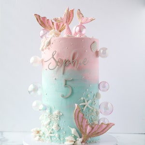 Fondant Mermaid Cake Toppers, Iridescent Bubbles, Seashells