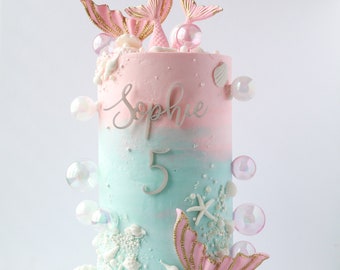 Fondant Mermaid Cake Toppers, Iridescent Bubbles, Seashells