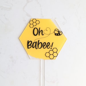 5” Hexagon Cake Topper, Acrylic Baby Shower Decoration, Bee theme decor, oh Babee