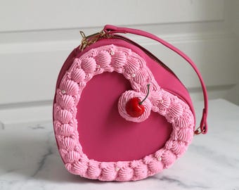 Cherry Faux Cake Crossbody Bag: Novelty Pink Handbag