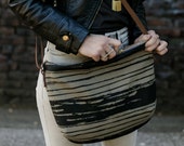 SALE-Strata Canvas Crossbody Olive & Black, casual boho daybag, screen print, brush stripe