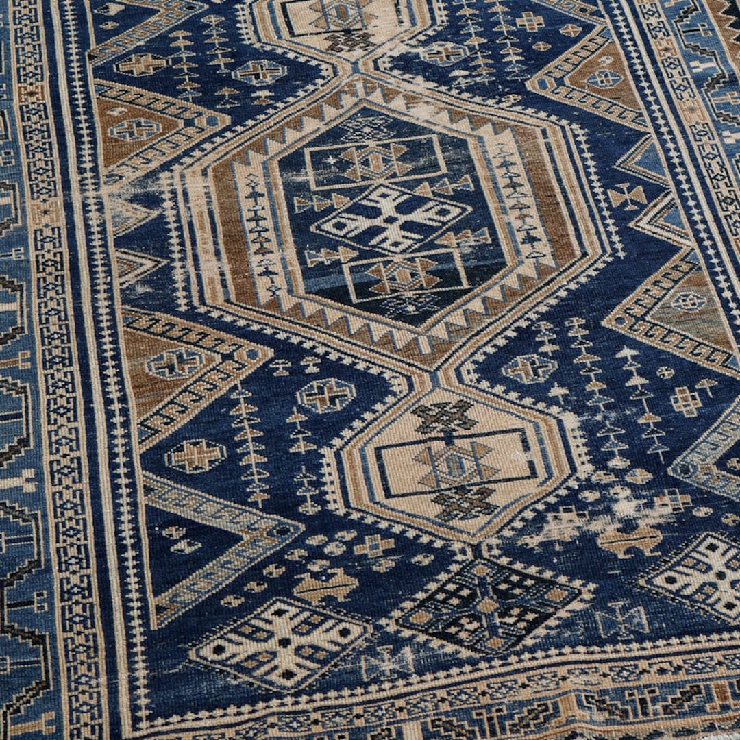 Faded Aztec Rug Aztec Faded Blue Turkish Vintage Rug - 6x8 FT Handwoven Geometric Rug ...