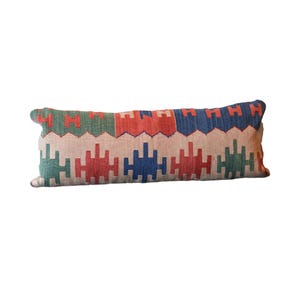 Boho Lumbar Pillow, 36 Inches, Handmade Vintage Turkish Cushion Cover with Insert