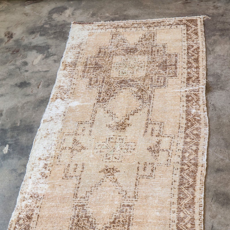 Aztec Beige 8 FT Turkish Vintage Runner Rug Persian Rug, Antique Rug ...