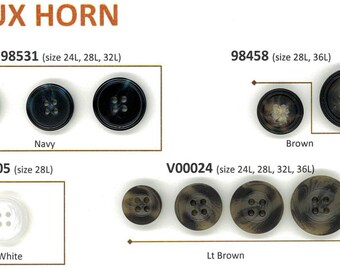 Plastic Button (2.88 USD/Gross) made from polyester with different finishing such as faux horn/faux pearl/faux wood,