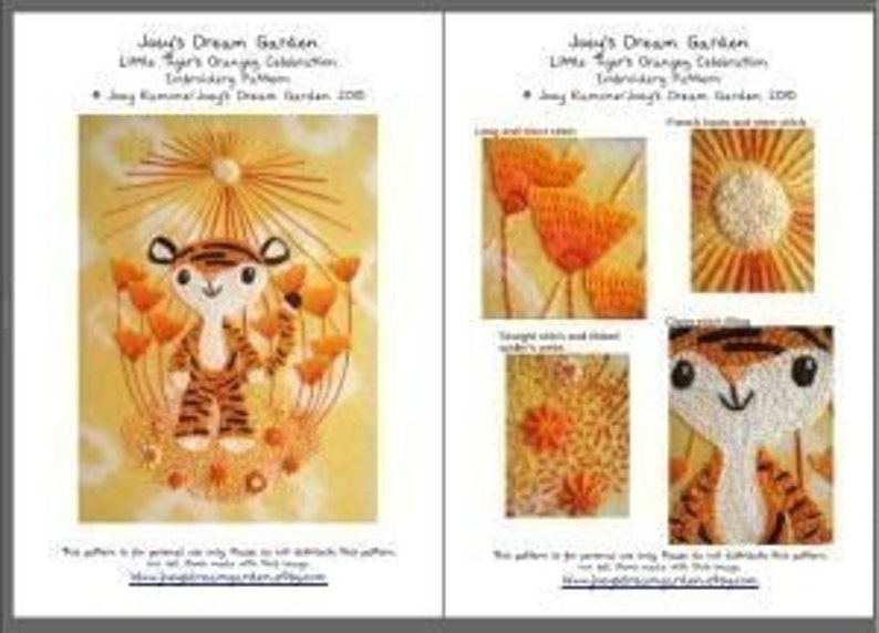 Little Tiger's Orangey Celebration, cute original hand embroidery pattern design PDF image 5