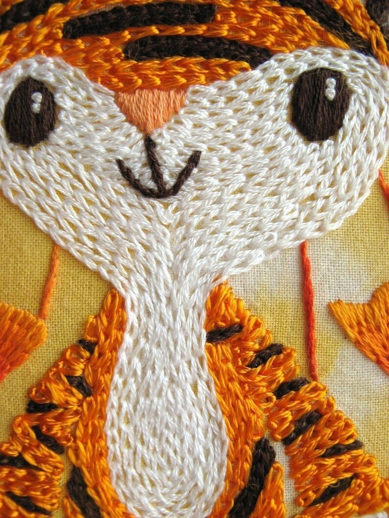 Little Tiger's Orangey Celebration, cute original hand embroidery pattern design PDF image 3
