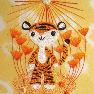 Little Tiger's Orangey Celebration, cute original hand embroidery pattern design PDF image 1