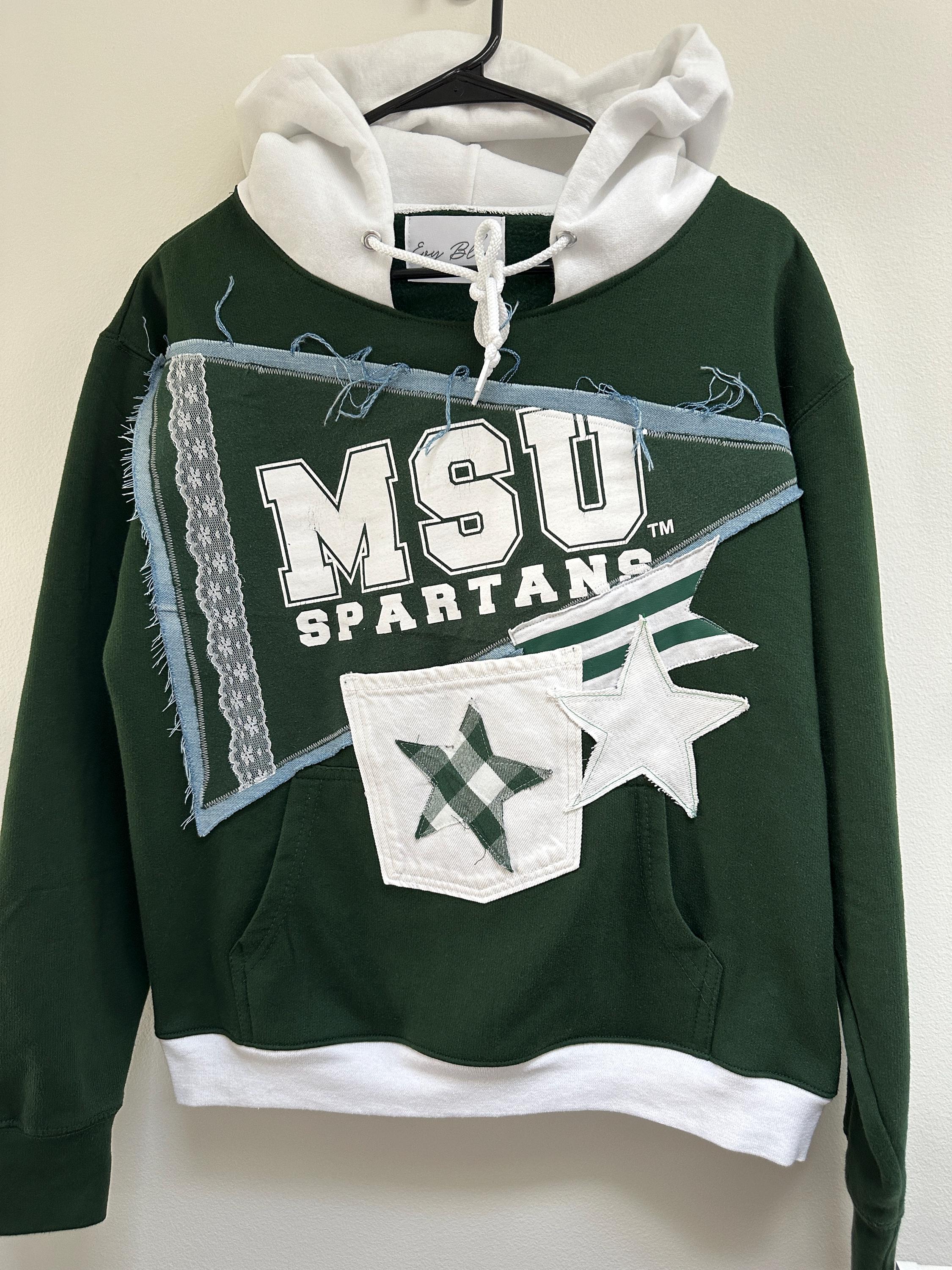 State Upcycled Hoodie Custom Gameday Top Pennant Hoodie MSU Hoodie Sparty Shirt Spartans One of a Kind Gift for Her Size M Etsy