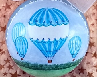 Baby Boy Ornament, Blue Hot Air Balloons, 1st Christmas Ornament, Baby Shower Gift Boy, Blue Baby Boy Ornament, Hand Painted Baby Ornament