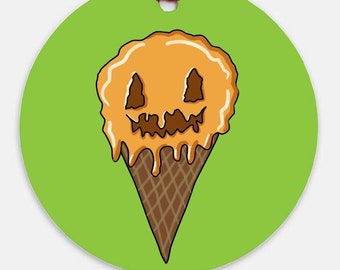 Pumpkin Ice Cream, SummerWeen, Halloween, Ornament, Digital Illustration, Spooky Cute, Retro, decor