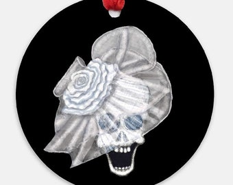 Glam Skull Bride Ornament, Gothic Wedding, Skull Wedding, Gift for Couple, First Christmas, Skull Christmas Ornament, Wedding Favor