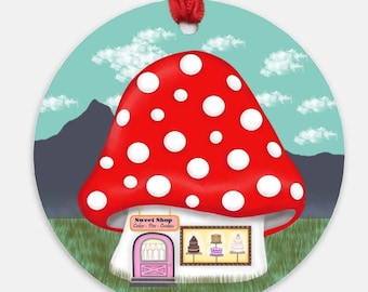 Mushroom Ornament , Sweet Shop, Fairy House, Fairy Decor, Cottage Core, Mushroom Bakery, Fantasy Christmas, Fairy Christmas decor