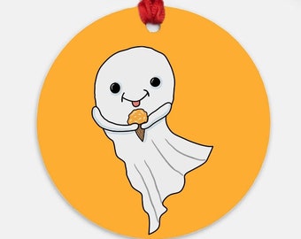 Ghostie with Ice Cream, SummerWeen, Ornament, Halloween, Spooky Cute, Digital Illustration