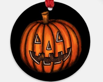 Glücklicher Jack Kürbis-Halloween-Verzierung | Flach, rund 1-seitig