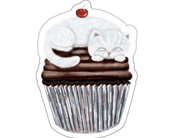 Kitty Cupcake, Die-Cut Stickers, Cute Cat Sticker, Chocolate Cupcake, Art Sticker, Art Decal