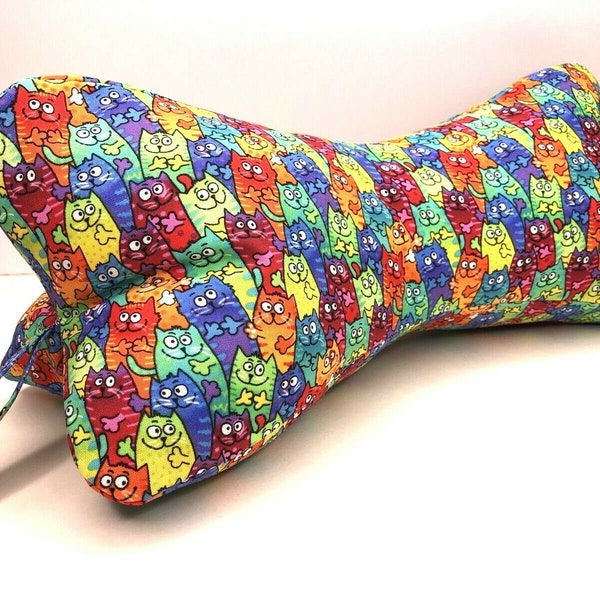 Colorful Tie Dye Cats Dog Bone 3 Sided Neck Travel Pillow Handmade Cotton Zippered