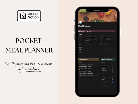 Meal Planning Notion Template | Pocket Meal Planner | Grocery List Planner | Recipe Templates | Weekly Meal Planner | INSTANT DOWNLOAD