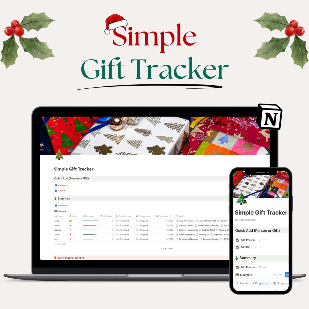Gift Tracker Notion Template | Holiday Gift Planner | Christmas Gift ...