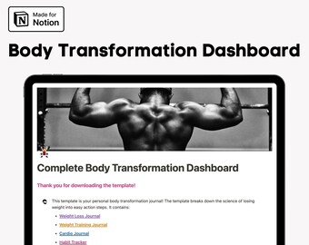Notion Fitness Planner | Planer ćwiczeń samoopieki | Planer transformacji ciała | Monitor postępów w sprawności fizycznej | NATYCHMIASTOWE POBIERANIE