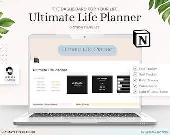 Ultimate Life Planner | Szablon Notion | Śledzenie zadań | Tablica wizualizacyjna Notion | Estetyczny Notion | Śledzenie nawyków celów | NATYCHMIASTOWE POBIERANIE