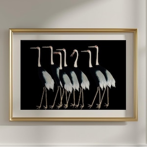 Japanese Cranes Print | Ogata Korin Print | Farmhouse Decor | Bird Watercolor | Black | Vintage Wall Art | Coastal Bird Print | Bird Lover