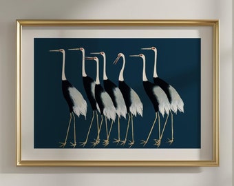 Japanese Cranes Print | Ogata Korin Print | Farmhouse Decor | Bird Watercolor | Blue | Vintage Wall Art | Coastal Bird Print | Bird Lover