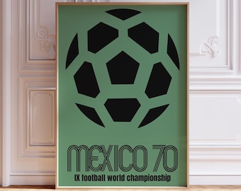 Impresión de la Copa del Mundo de 1970, póster de la Copa del Mundo, México, póster de fútbol, arte mural deportivo, Copa del Mundo vintage, impresión de fútbol, verde, impresión de fútbol