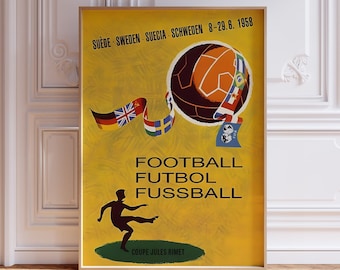 World Cup 1958 print, World Cup Poster, Football Poster, Soccer Poster, Sports Wall Art, Vintage World Cup, Football Print, Soccer Print