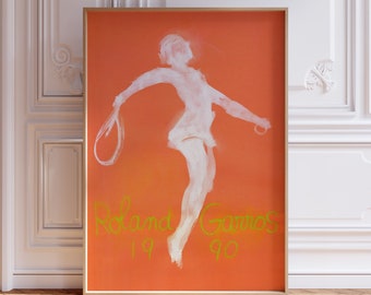 Roland Garros 1990 print, Tennis Poster, Roland Garros Poster, Sports Wall Art, Tennis Print, Mid Century Modern, Digital Print