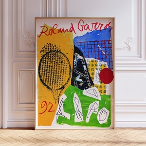 Roland Garros 1992 print, Tennis Poster, Roland Garros Poster, Sports Wall Art, Tennis Print, Mid Century Modern, Digital Print