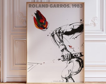 Roland Garros 1983 print, Tennis Poster, Roland Garros Poster, Sports Wall Art, Tennis Print, Mid Century Modern, Digital Print