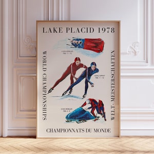 1978 World Championships Poster, Lake Placid, Speed Skating Print, Ice skating Poster, Bobsledding, Sports Wall Art, Winter Games Print