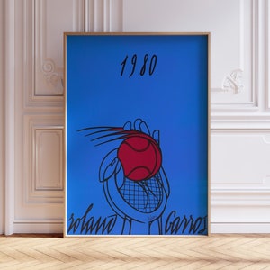 Roland Garros 1980 print, Tennis Poster, Roland Garros Poster, Sports Wall Art, Tennis Print, Mid Century Modern, Digital Print