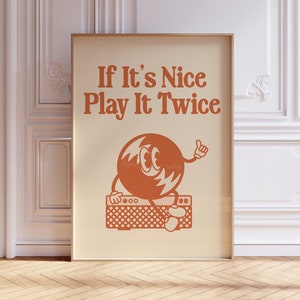 Retro Vinyl Poster, Play It Twice, Retro Record Print, Gift for Music Lovers, Musical Print, Retro Music Poster, Trendy Wall Art, Vinyl