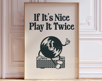 Retro Vinyl Poster, Play It Twice, Retro Record Print, Gift for Music Lovers, Musical Print, Retro Music Poster, Trendy Wall Art, Vinyl Art-
