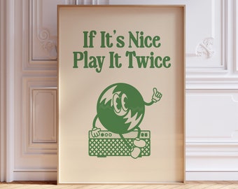 Retro Vinyl Poster, Play It Twice, Retro Record Print, Gift for Music Lovers, Musical Print, Retro Music Poster, Trendy Wall Art, Vinyl Arts