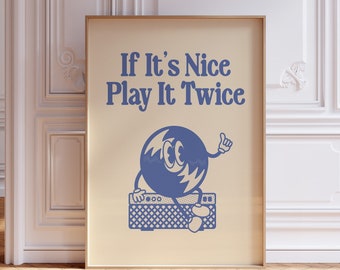 Retro Vinyl Poster, Play It Twice, Retro Record Print, Gift for Music Lovers, Musical Print, Retro Music Poster, Trendy Wall Art, Vinyl Art