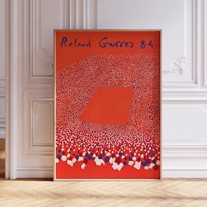 Impresión de Roland Garros 1984, póster de tenis, póster de Roland Garros, arte mural deportivo, impresión de tenis, arte moderno de mediados de siglo, impresión digital