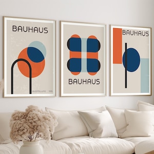 Bauhaus Set of 3 Prints, Vintage Mid Century Modern Posters, Retro Geometric Gallery Wall Set, 3 Bauhaus Poster, Bauhaus Art Prints